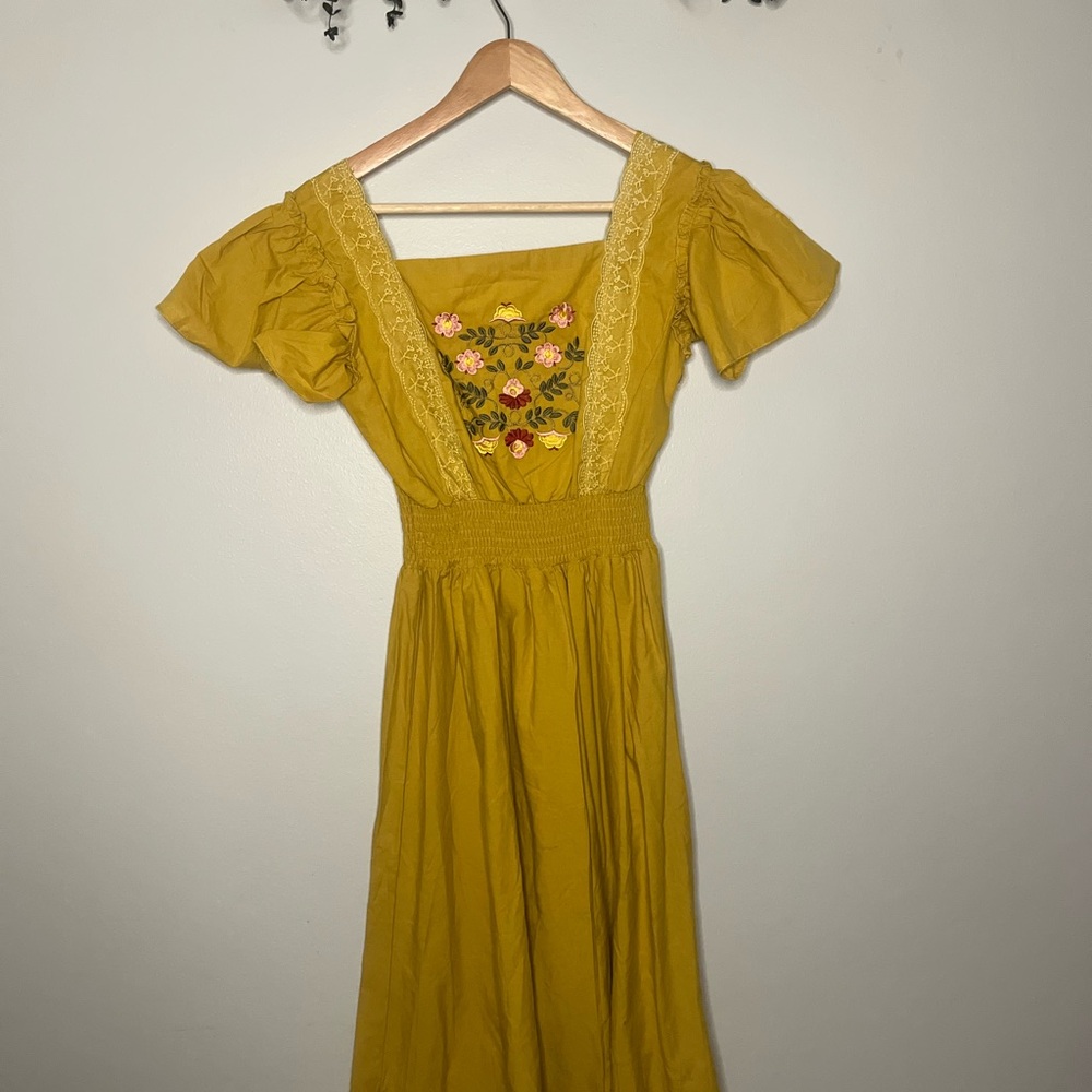 Yellow Ruched Embellished Maxi Sundress
